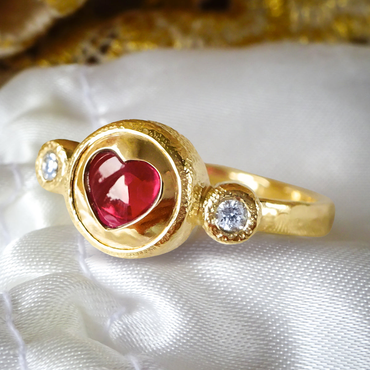 Mon Chou Ruby Heart Diamond Engagement ring in solid 9ct Yellow