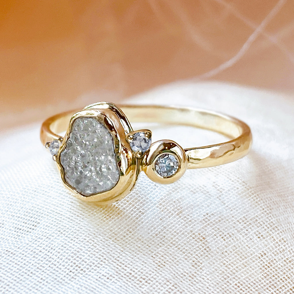 Natural Rock Diamond Cluster Unique Engagement ring in 9ct / 18ct Gold - Bijoux de Chagall