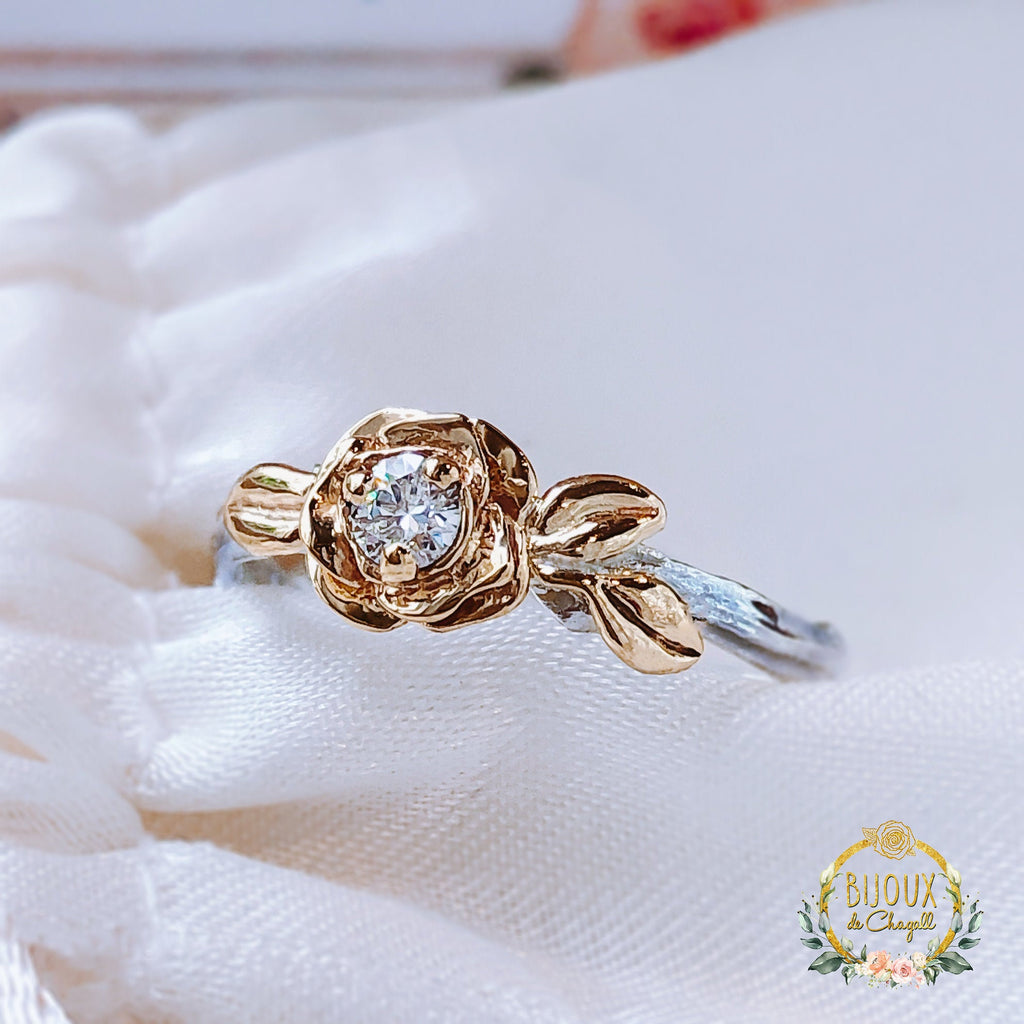 Aurelia Rose Flower Diamond Unique Engagement ring in 9ct Gold - Bijoux de Chagall