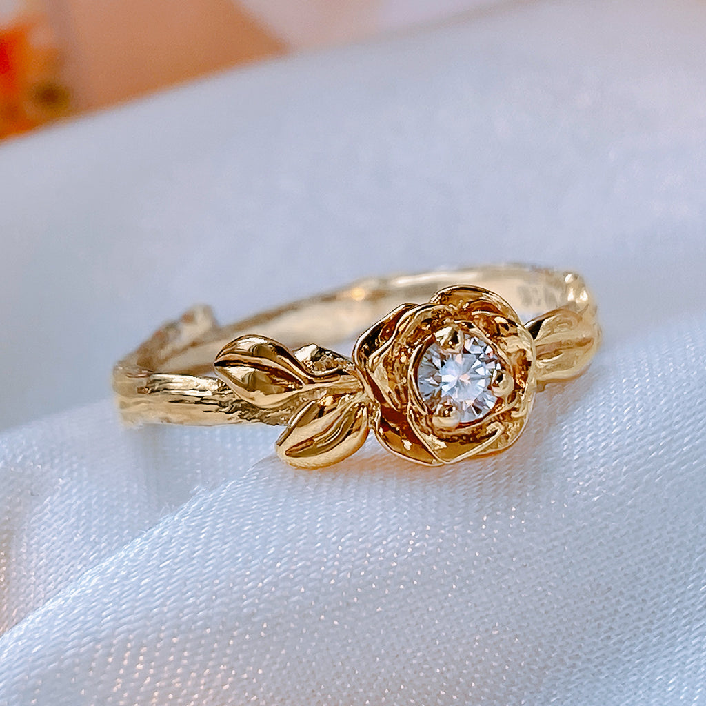 Aurelia Rose Flower Diamond Engagement ring in 9ct Gold - Bijoux de Chagall