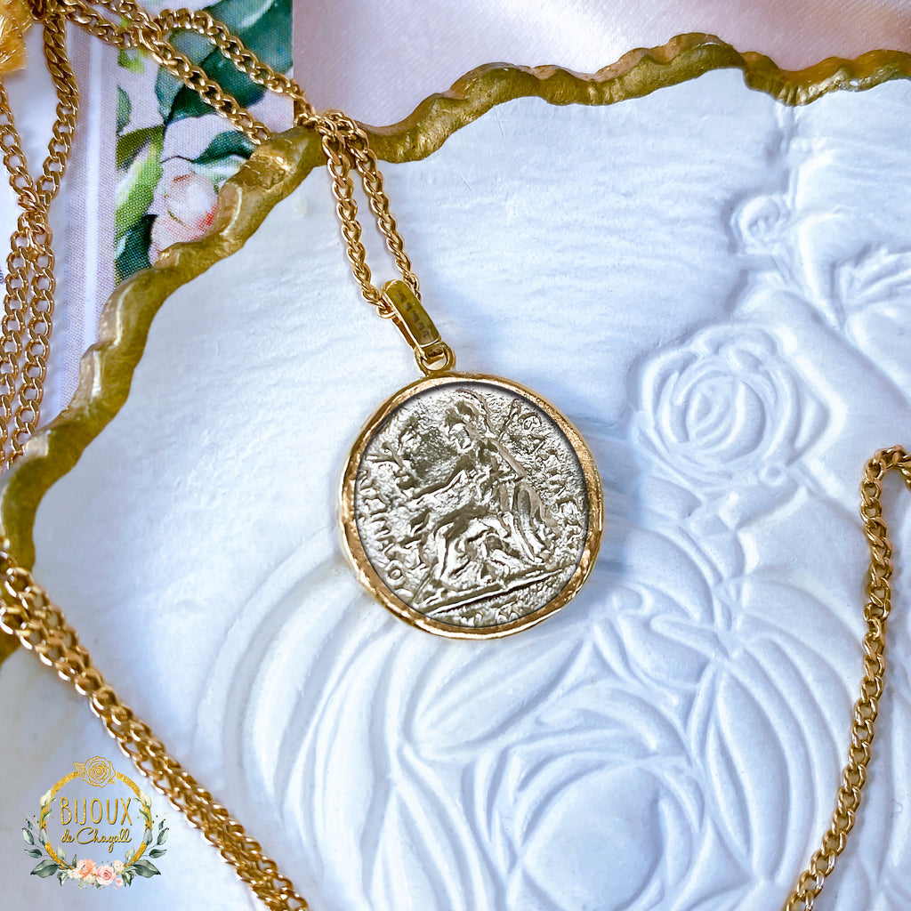 Alexander The Great Ancient Coin Pendant Necklace in 9ct / 18ct Gold. - Bijoux de Chagall