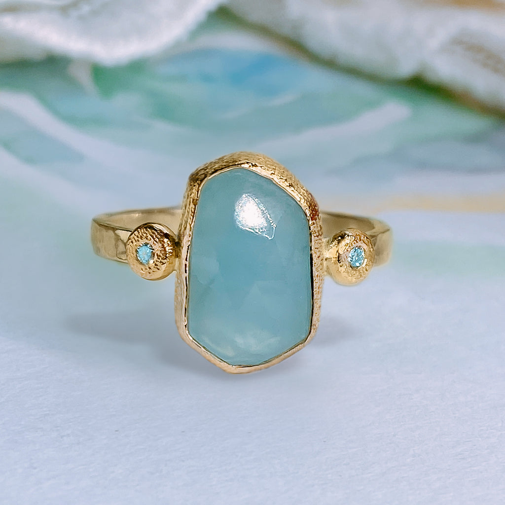 Ocean Natural Freeform Aquamarine Diamond ring in 9ct / 18ct Gold - Bijoux de Chagall