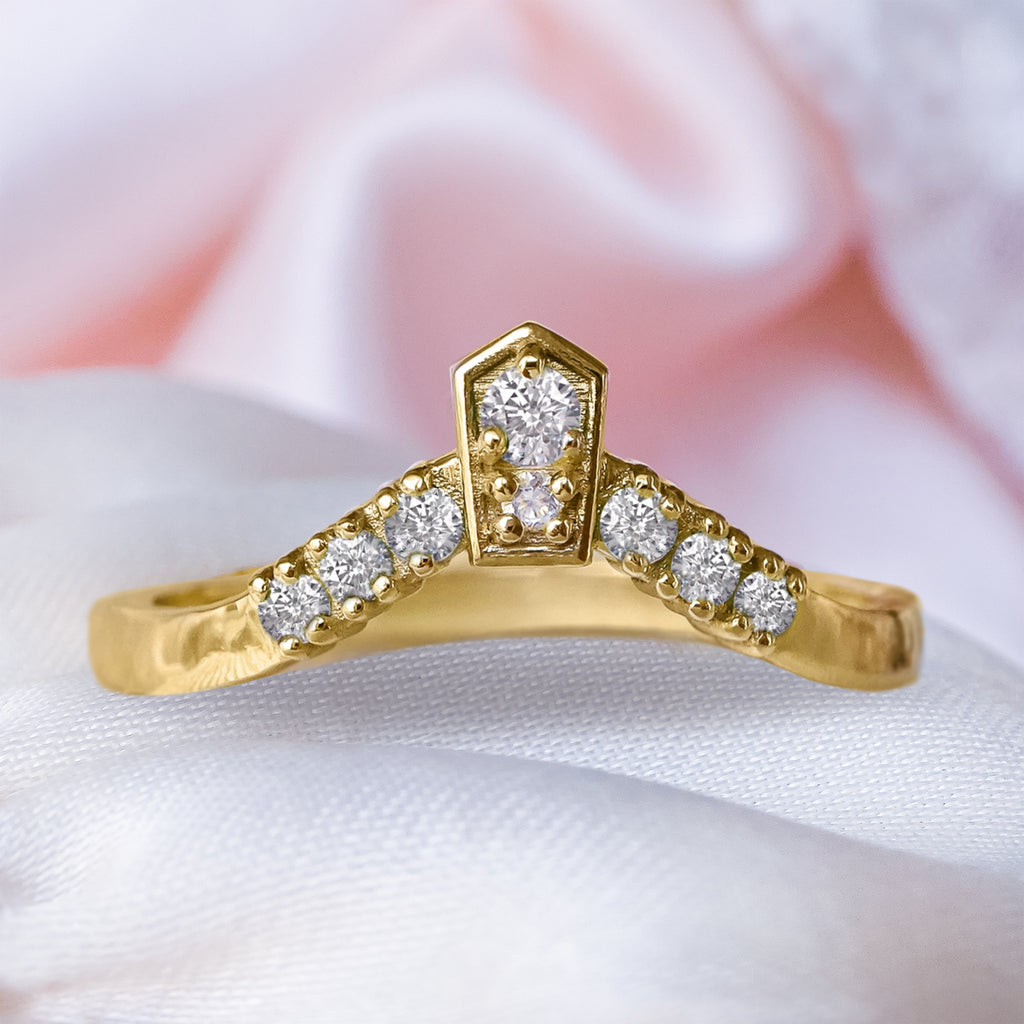 Art Deco Diamond Wishbone Contour Curved Wedding ring in 9ct / 18ct Gold Rings Bijoux de Chagall