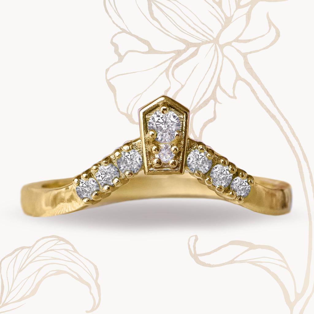 Art Deco Diamond Wishbone Contour Curved Wedding ring in 9ct / 18ct Gold - Bijoux de Chagall