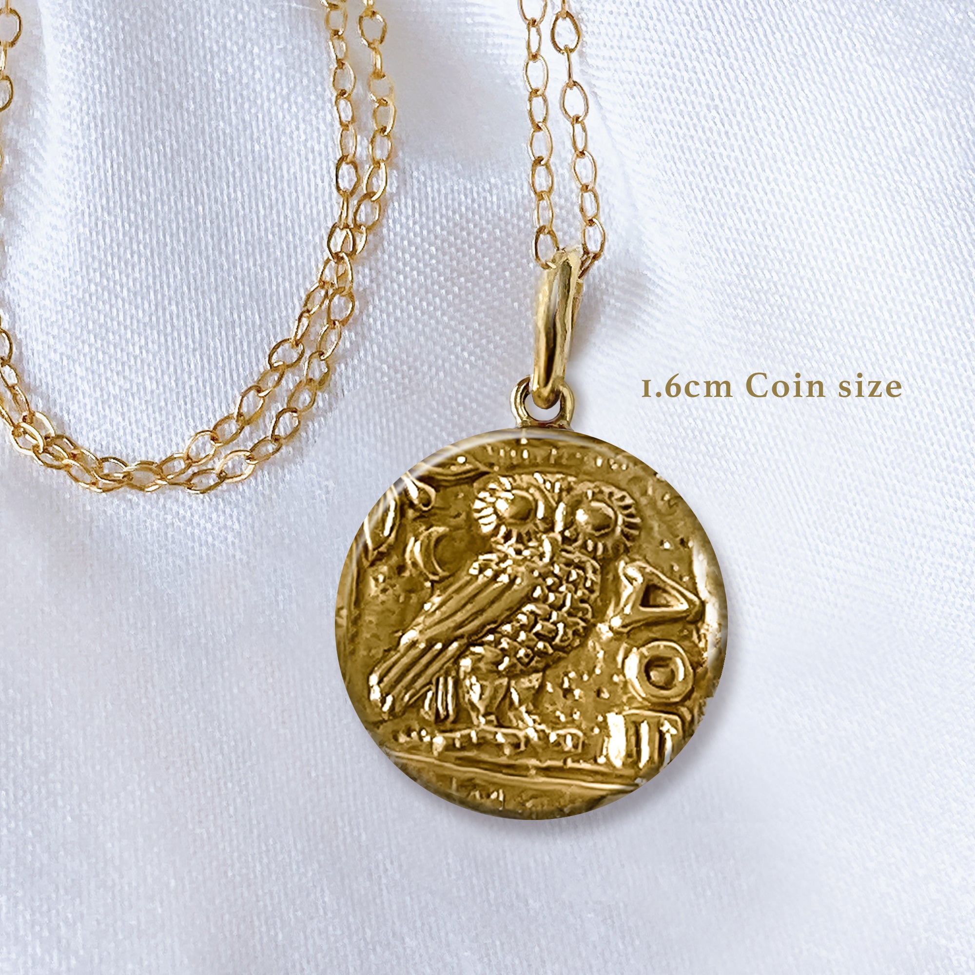 Athena Owl Gold small round necklace mockupcopy