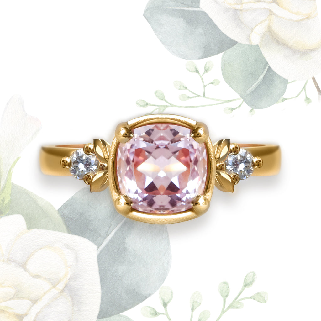 Peony Pink Sapphire Diamond Engagement ring in 9ct /18ct Gold - Bijoux de Chagall