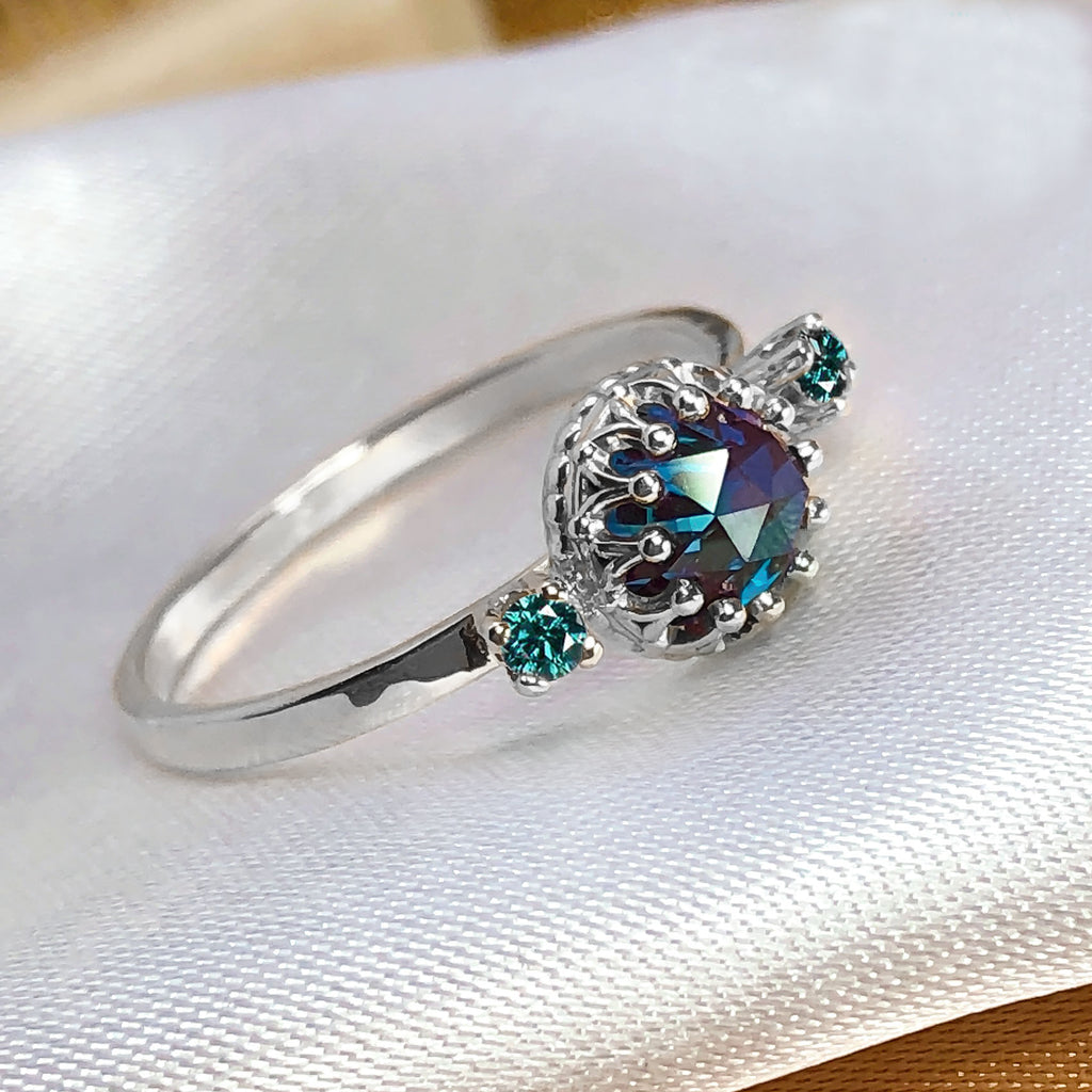 Romantic Alexandrite Diamond Engagement ring in 9ct / 18ct Gold - Bijoux de Chagall