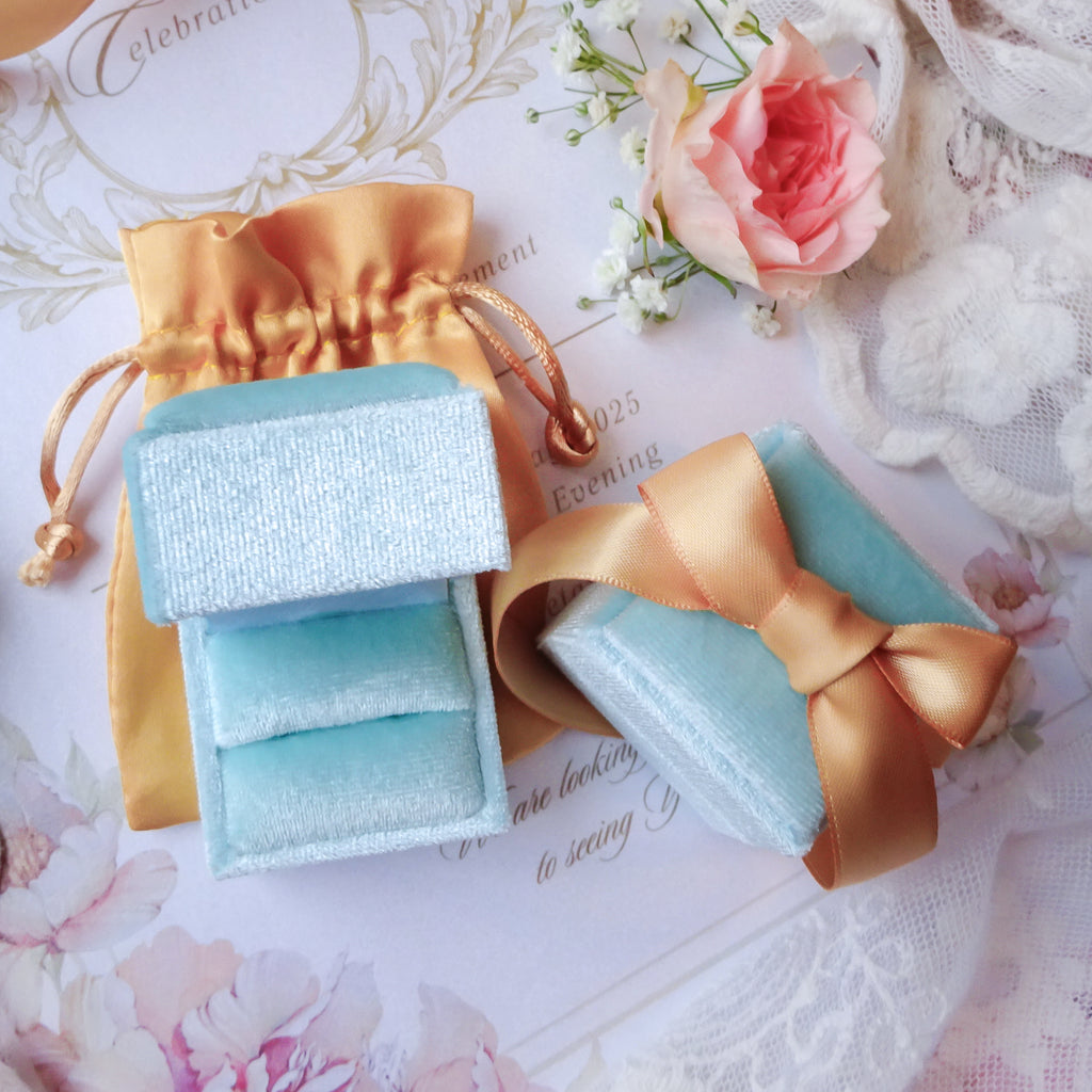 Aqua Mint Engagement & Wedding Velvet Ring Box Gift Kit - Gold - Bijoux de Chagall