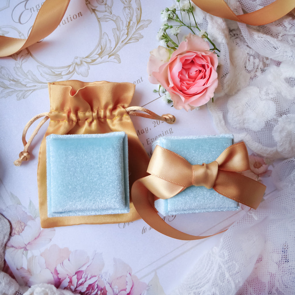 Aqua Mint Engagement & Wedding Velvet Ring Box Gift Kit - Gold - Bijoux de Chagall