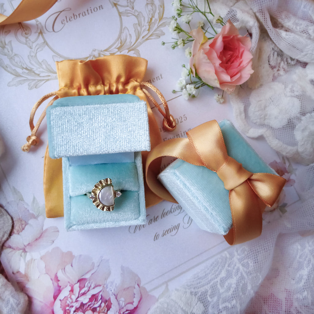 Aqua Mint Engagement & Wedding Velvet Ring Box Gift Kit - Gold - Bijoux de Chagall