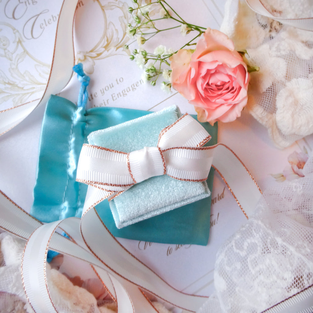 Aqua Mint Engagement & Wedding Velvet Ring Box Gift Kit - White - Bijoux de Chagall