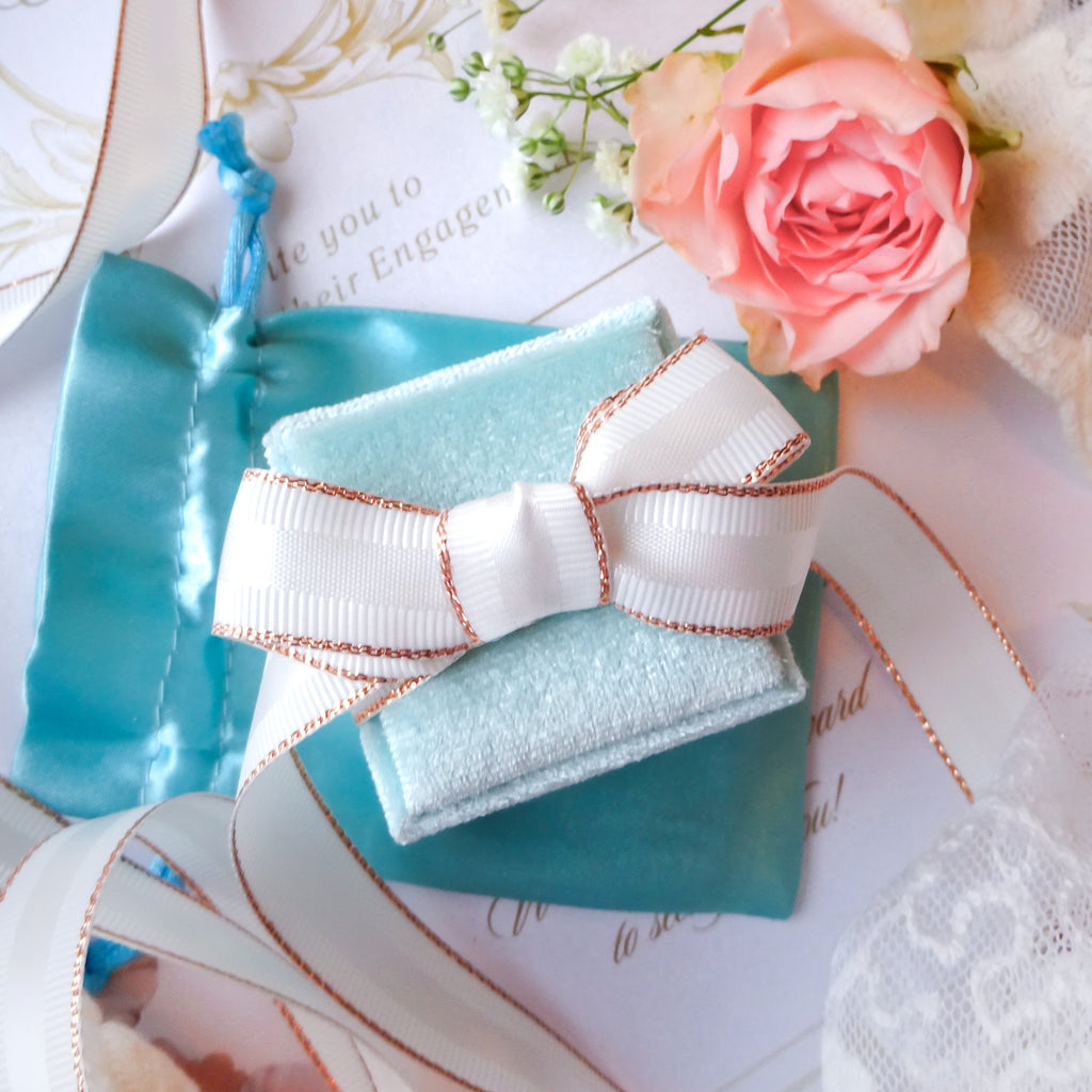 Aqua Mint Engagement & Wedding Velvet Ring Box Gift Kit - White - Bijoux de Chagall