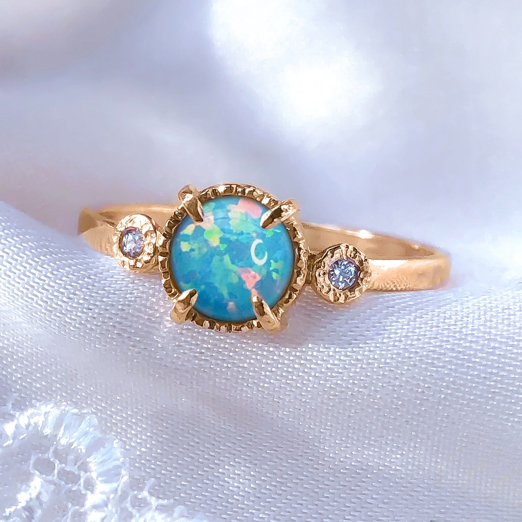 White or Blue Opal Diamond Unique Engagement ring in 9ct / 18ct Gold - Bijoux de Chagall