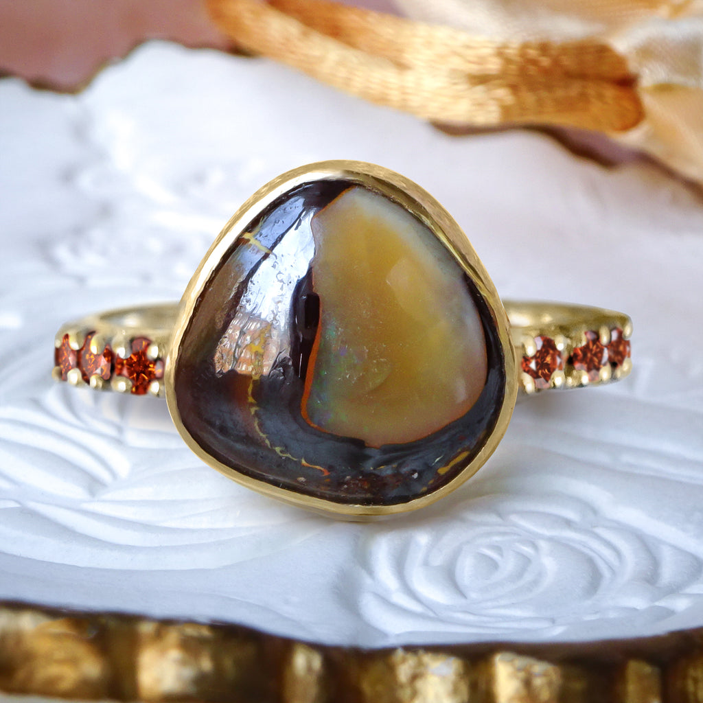 Modeo Australian Gold Boulder Opal Unique ring in 9ct / 14ct / 18ct solid Gold. Rings Bijoux de Chagall