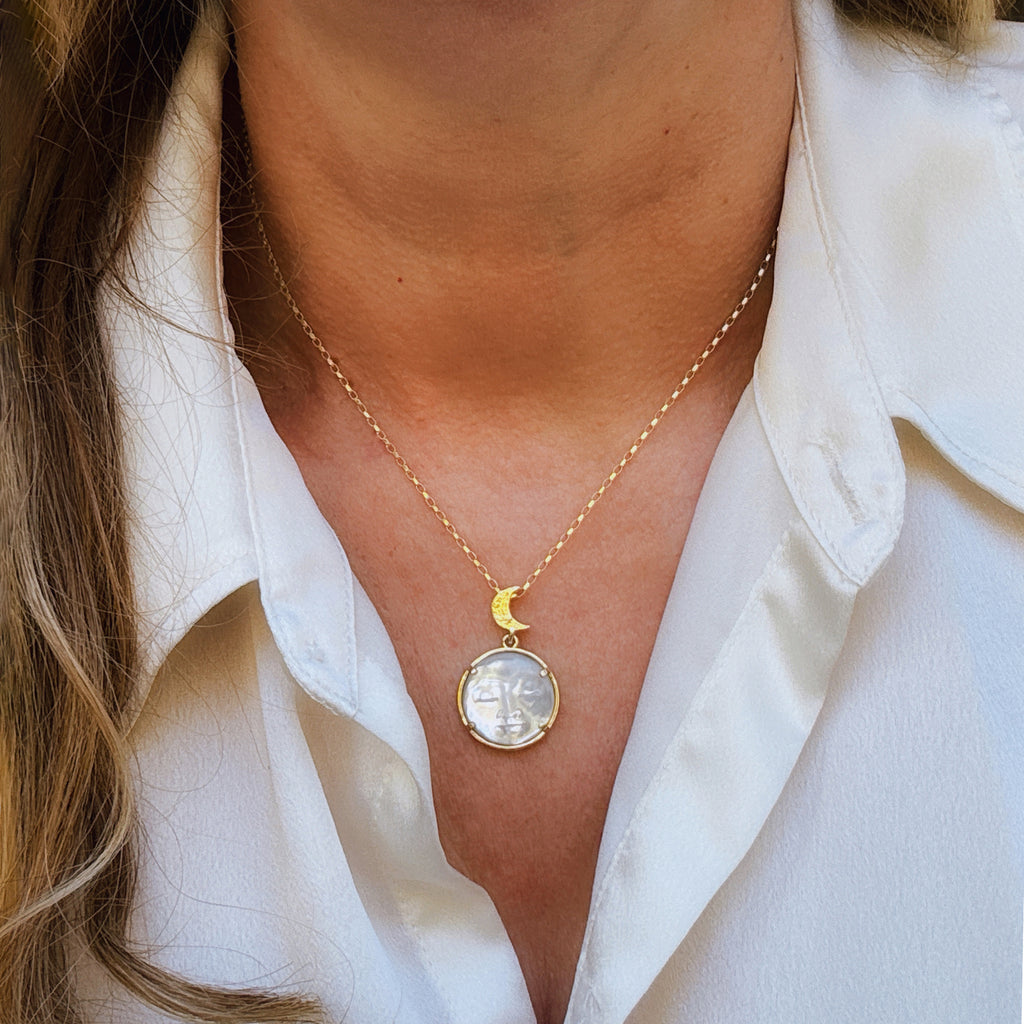 Art Nouveau Cameo Reversible Diamond Moon necklace in 9ct/ 14ct/ 18ct gold - Bijoux de Chagall