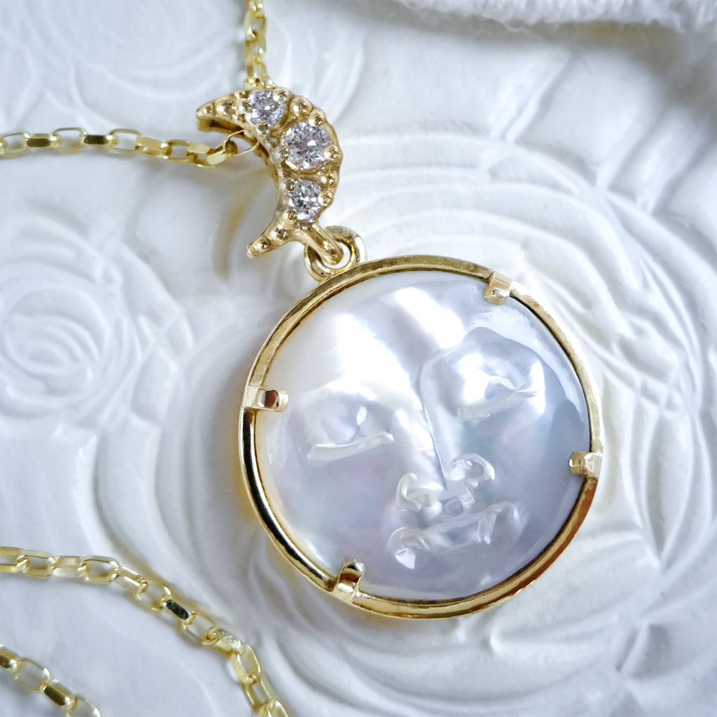 Art Deco Pearl Diamond Moon necklace in 9ct/ 14ct/ 18ct gold - Bijoux de Chagall