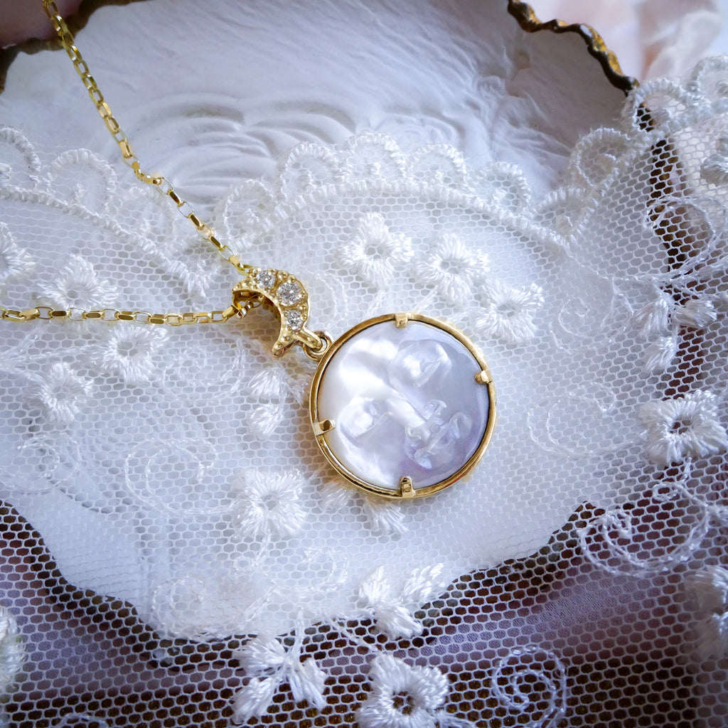 Art Deco Pearl Diamond Moon necklace in 9ct/ 14ct/ 18ct gold - Bijoux de Chagall