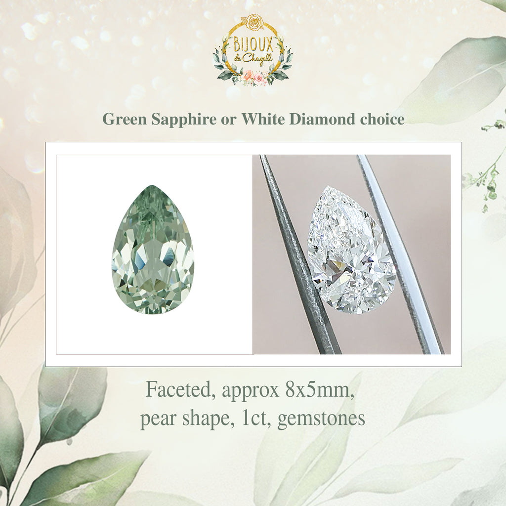 Dreamy Flora Pear Green Sapphire or Diamond Engagement Ring in 9ct / 14ct/ 18ct Gold Rings Bijoux de Chagall