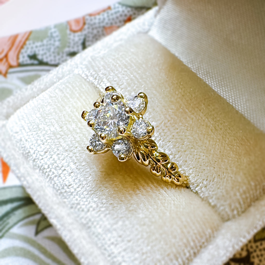 Vintage Princess Flower Diamond Cluster Engagement ring in 9ct / 14ct/ 18ct Gold - Rings - Bijoux de Chagall