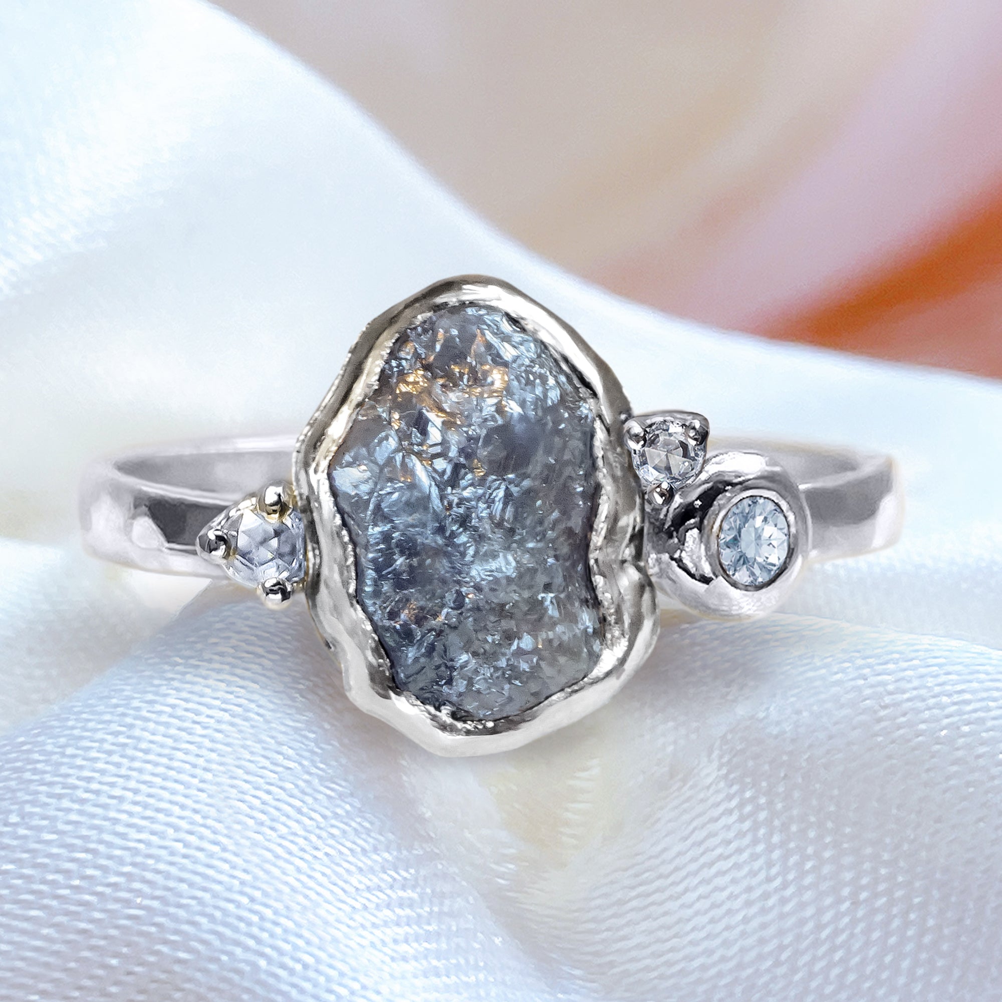 Rare Rings With Rocks Natural Rock Large Diamond Cluster Unique Engagement ring in 9ct / 14c ...