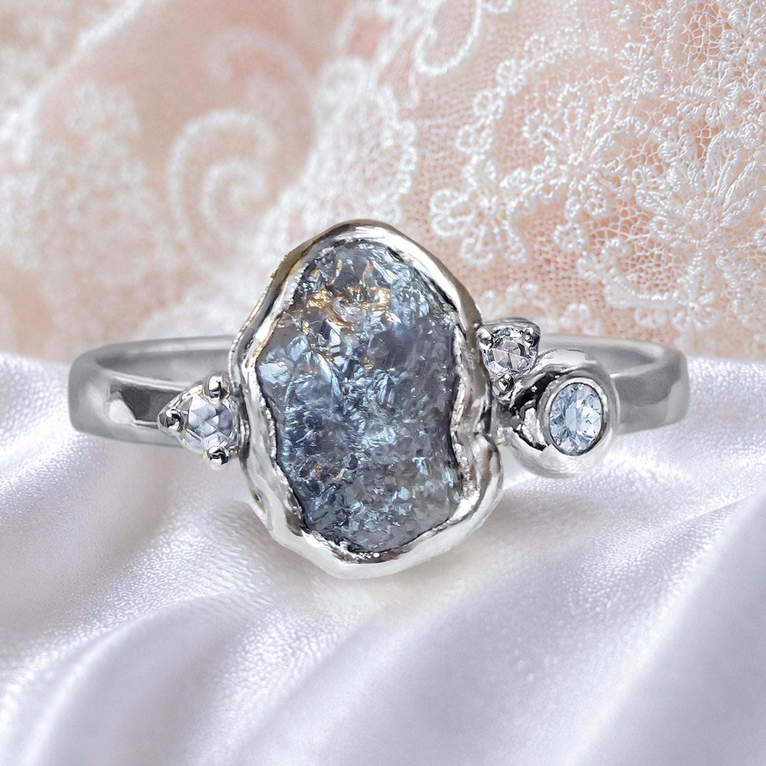 Rings With Rocks Natural Rock Large Diamond Cluster Unique Engagement ring in 9ct / 14c ...