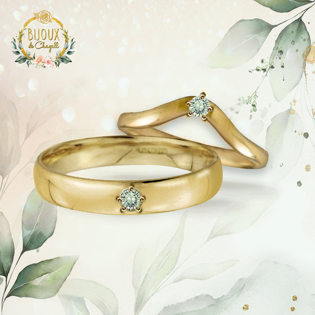 CUSTOM: Green Sapphire Wedding rings SET in 9ct Yellow Gold Rings Bijoux de Chagall
