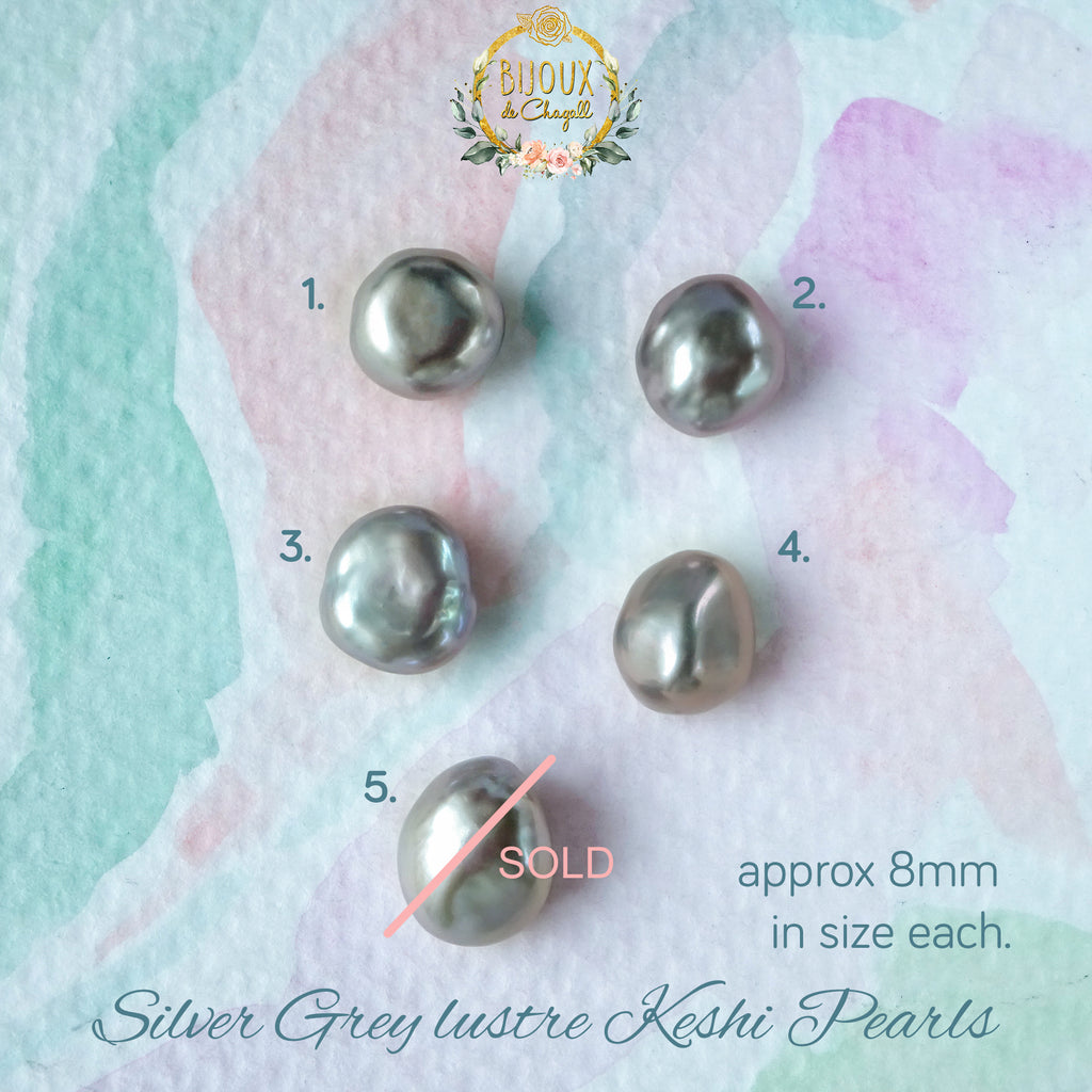CUSTOM: Luminous Silver Grey Keshi Pearl & Diamond ring in 18ct / 9ct Gold - Bijoux de Chagall