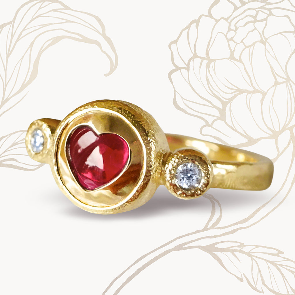 Mon Chou Ruby Heart Diamond Engagement ring in 9ct / 18ct Gold - Bijoux de Chagall