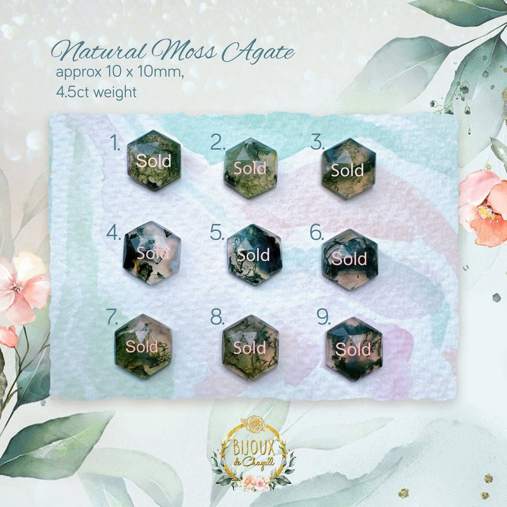 Natural Hexagon Moss Agate Diamond Unique Engagement ring in 9ct / 18ct Gold - Bijoux de Chagall