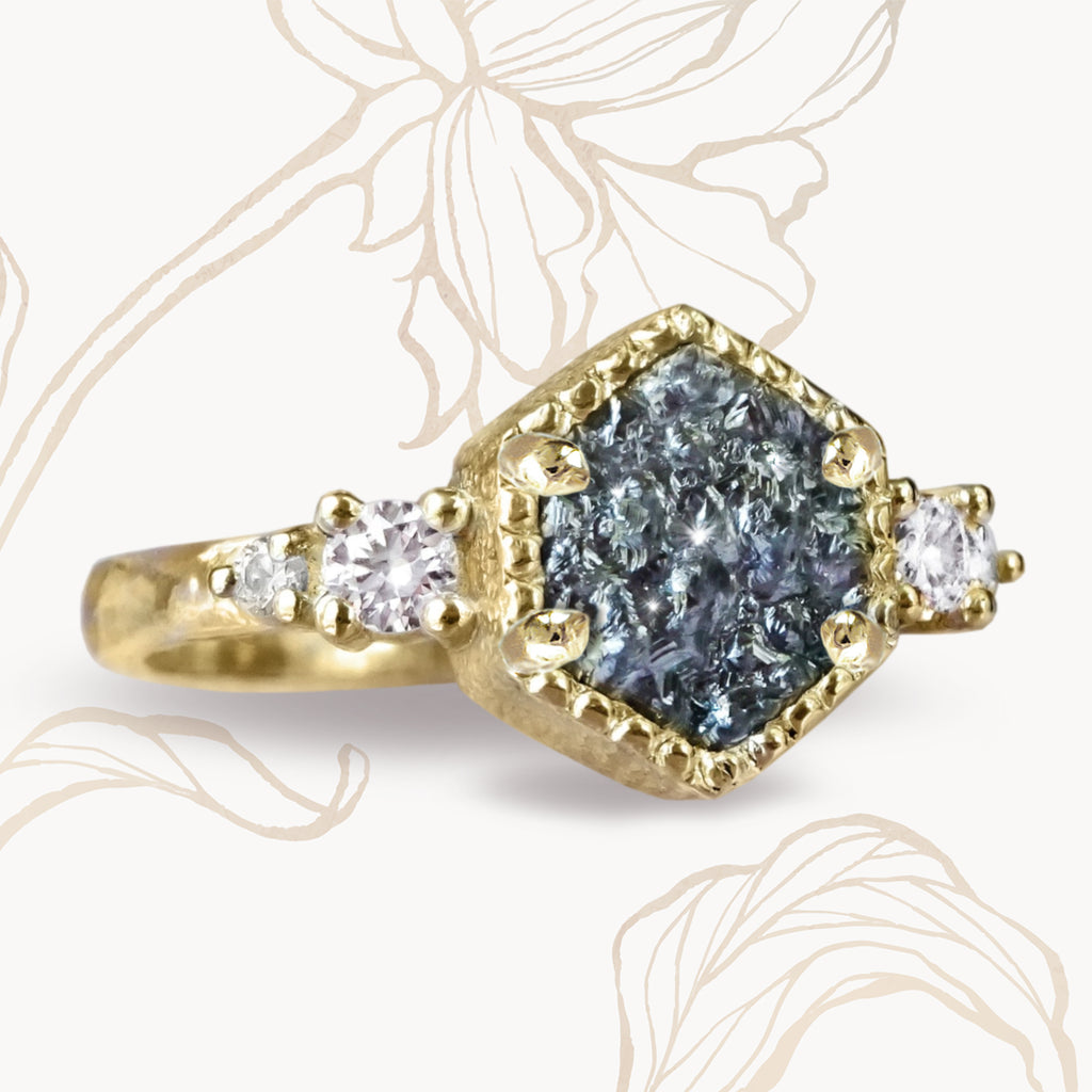 Hexagon Natural Rock Diamond Unique Engagement ring in soild 9ct/ 14ct/ 18ct Gold Rings Bijoux de Chagall