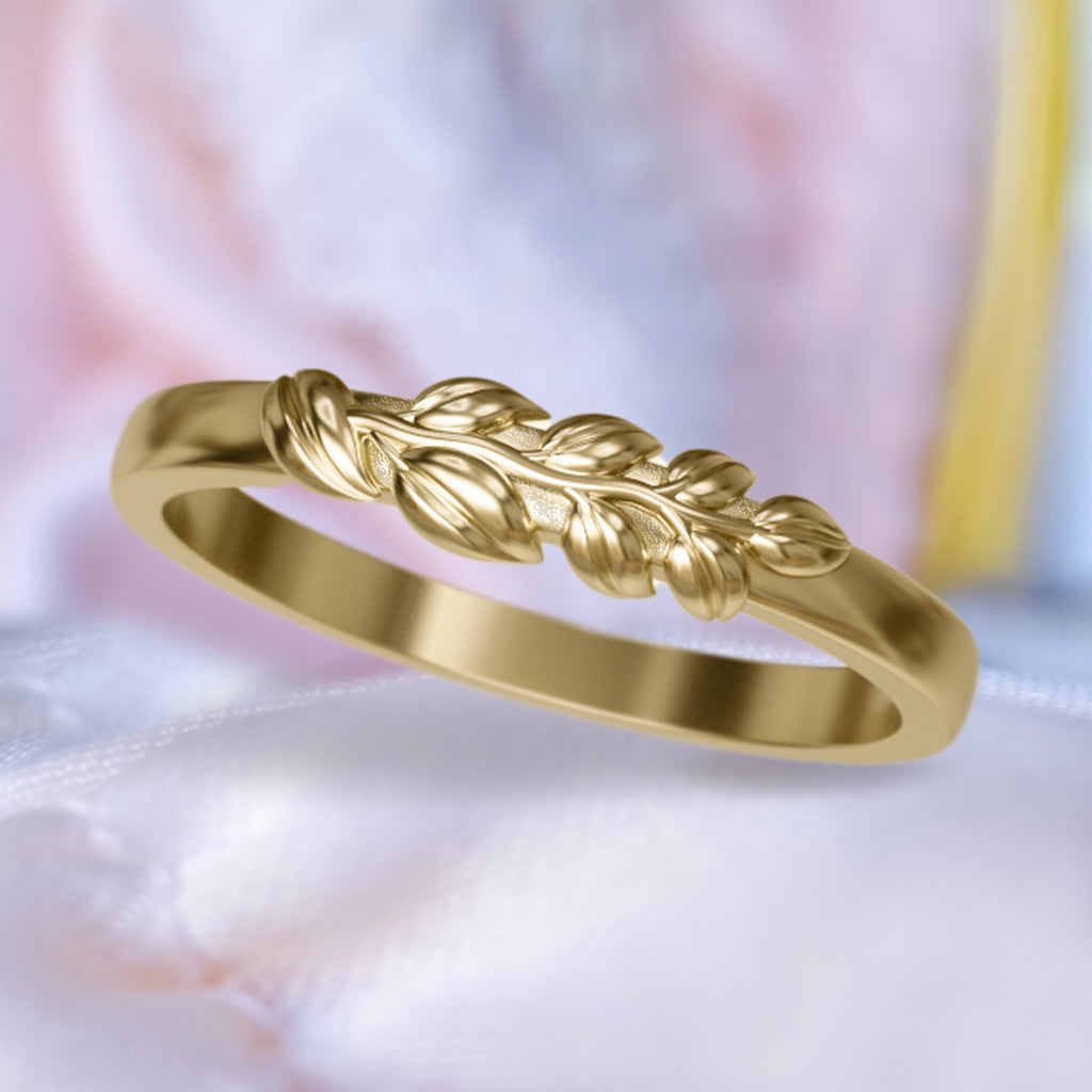 Nature Gold Leaves Wedding ring band in 9ct / 18ct Gold Rings Bijoux de Chagall