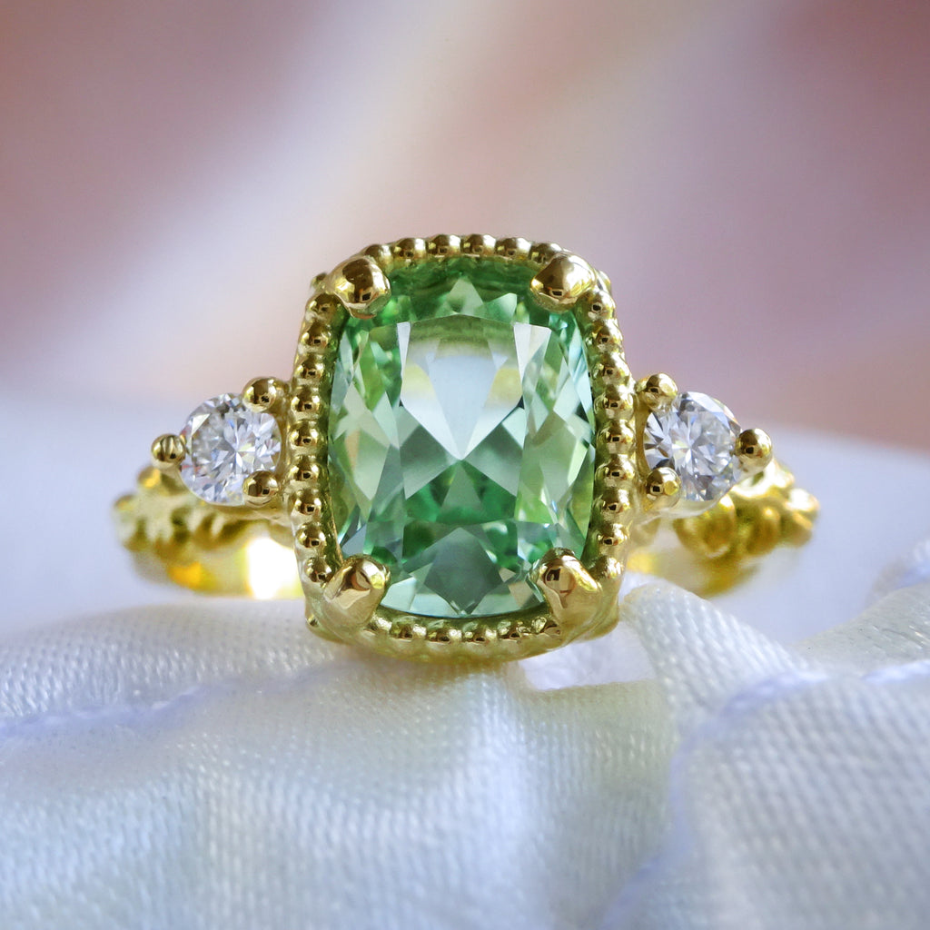 Vintage Style Mint Sapphire Diamond Engagement ring in 9ct / 14ct/ 18ct solid Gold Rings Bijoux de Chagall