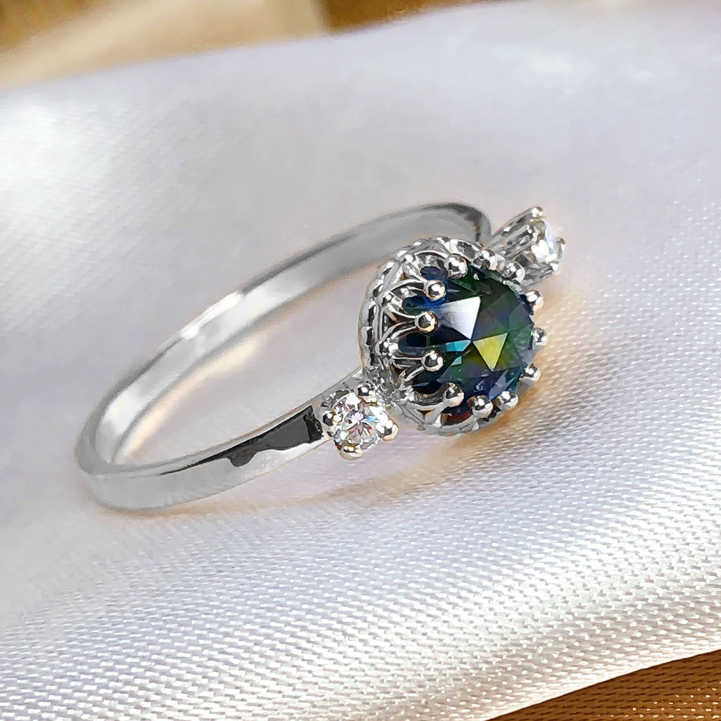Crown Moissanite Teal Diamond Engagement ring in 9ct Gold - Bijoux de Chagall