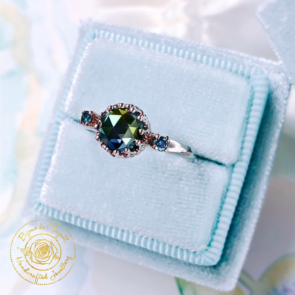 Crown Moissanite Teal Diamond Engagement ring in 9ct Gold - Bijoux de Chagall