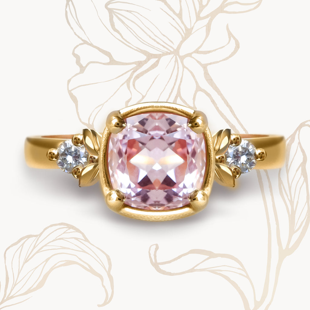 Peony Pink Sapphire Diamond Engagement ring in 9ct /18ct Gold - Bijoux de Chagall