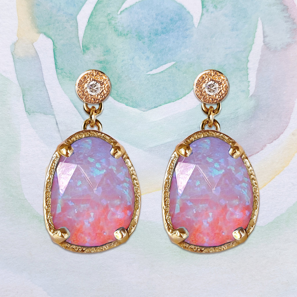 Dreamy Rose Blush Opal and Diamond Earrings in 9ct /18ct Gold - Bijoux de Chagall