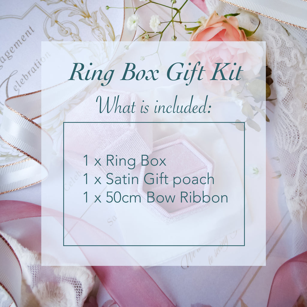 Dusty Pink Engagement & Wedding Velvet Ring Box Gift Kit - White - Bijoux de Chagall