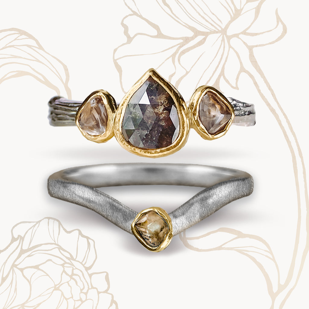 CUSTOM: Champagne Rock Diamond curved ring in 9ct & 22ct Gold Rings Bijoux de Chagall