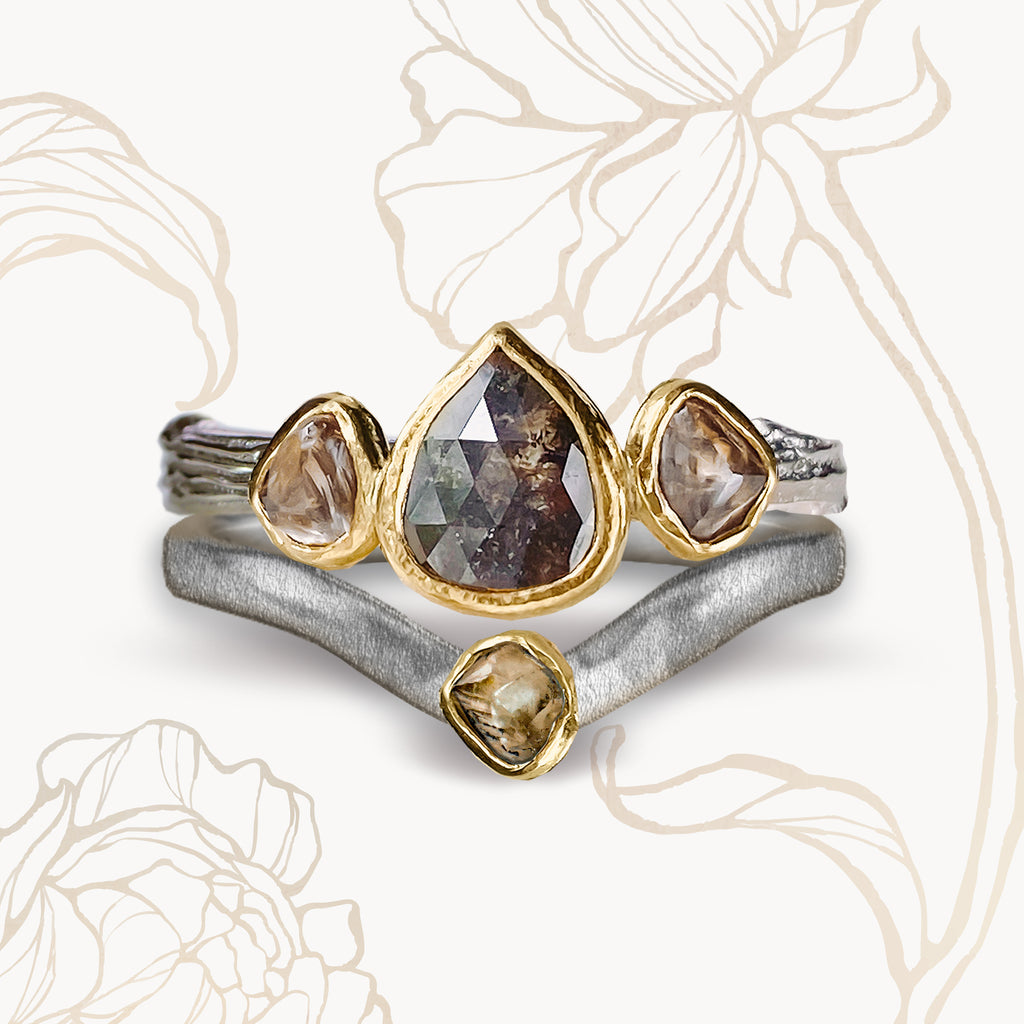 CUSTOM: Champagne Rock Diamond curved ring in 9ct & 22ct Gold Rings Bijoux de Chagall