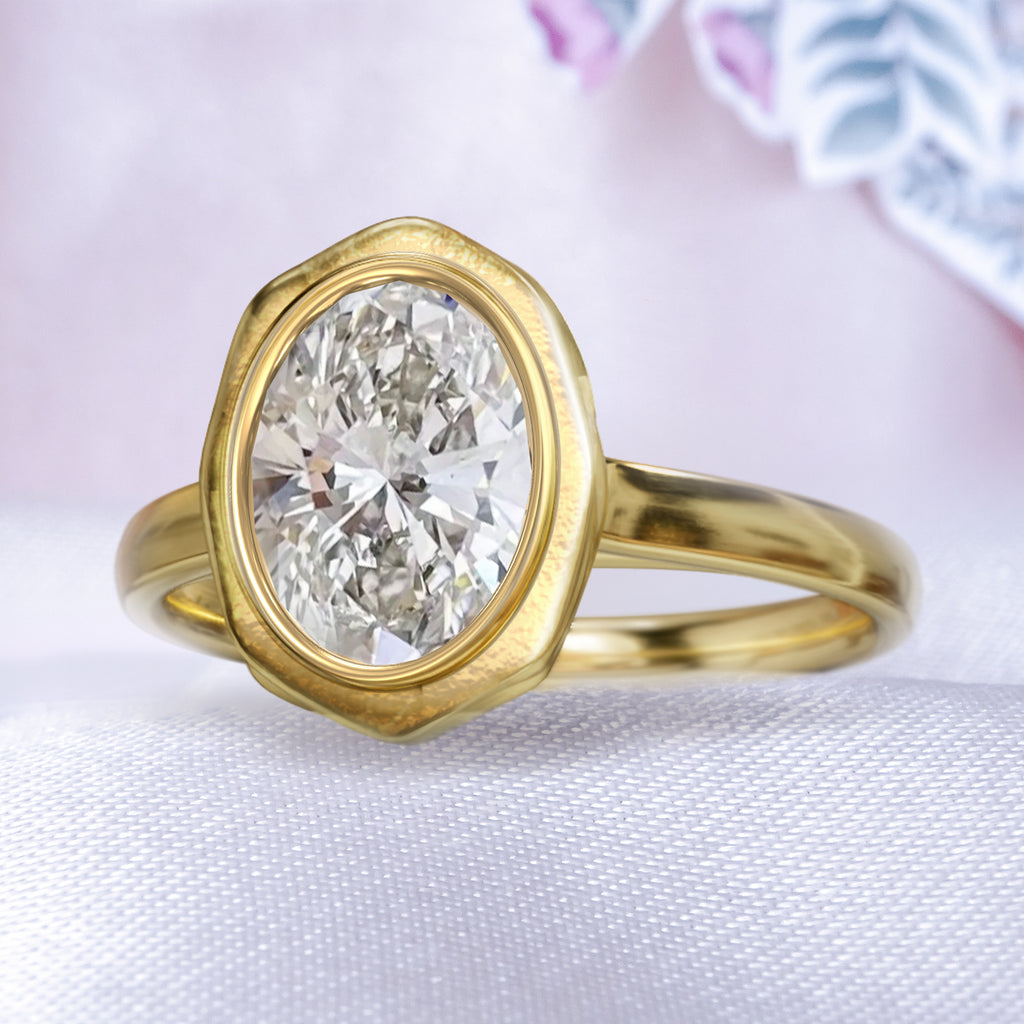 Rock Oval Diamond Solitaire Unique Engagement ring in 9ct / 14ct/ 18ct Gold Rings Bijoux de Chagall