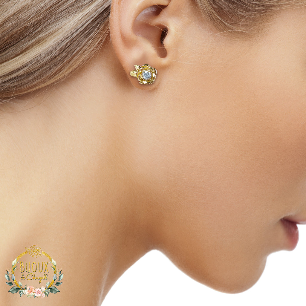 Aurelia Rose Flower Diamond Earrings in 9ct / 14ct/ 18ct Gold Earrings Bijoux de Chagall