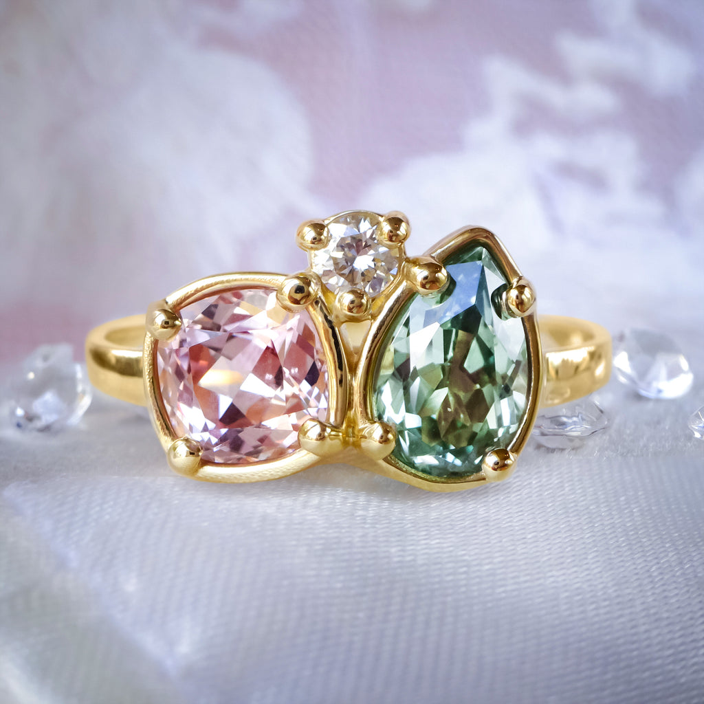 Romantic Trilogy Sapphire & Diamond Engagement ring in solid 9ct Gold. Rings Bijoux de Chagall