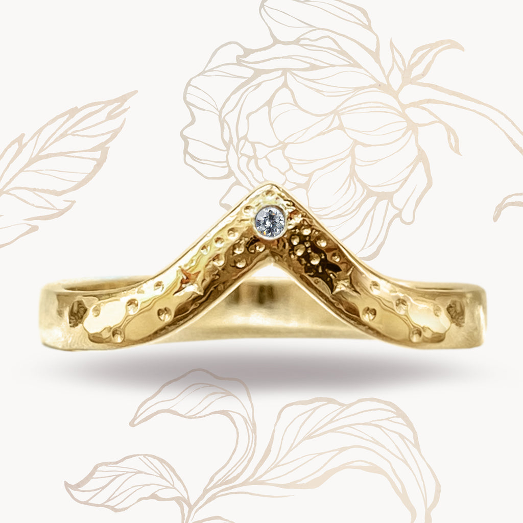 Stargazer White Diamond Contour Wishbone Wedding ring in 9ct / 18ct Gold - Bijoux de Chagall