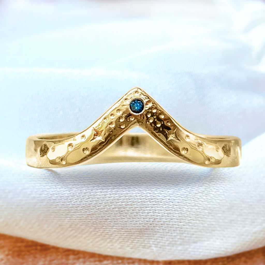Stargazer Teal Blue Diamond Contour Wishbone Wedding ring in 9ct / 18ct Gold Rings Stargazer