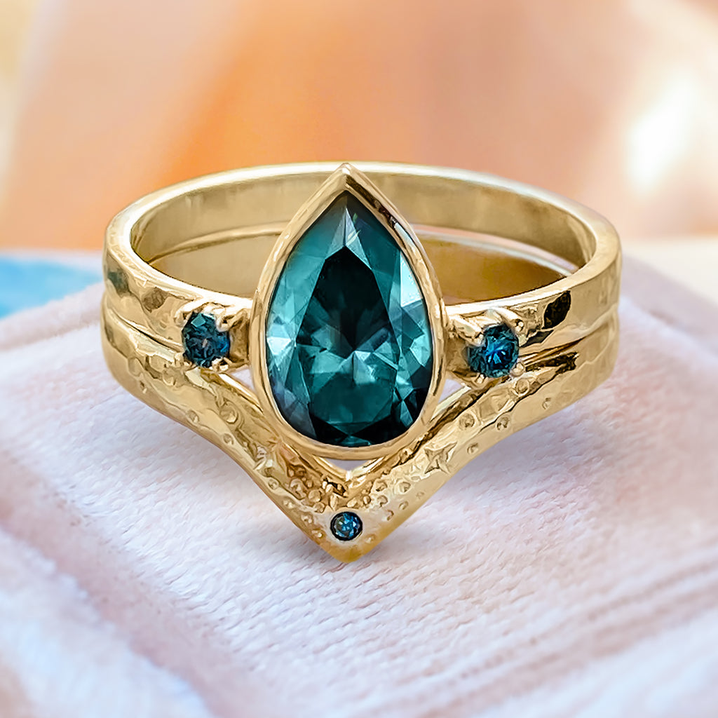 Stargazer Pear Moissanite Diamond Engagement Wishbone ring set in 9ct / 18ct Gold Rings Bijoux de Chagall