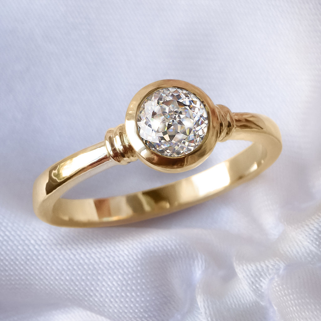 Vintage Cut Moissanite Diamond Solitaire Engagement ring in 9ct / 18ct Gold Rings Belle Lumière