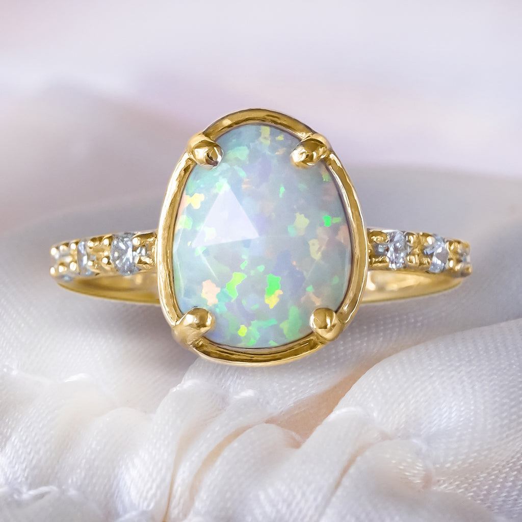 Beautiful White Opal Diamond Unique Engagement ring in 9ct / 18ct Gold. Rings Bijoux de Chagall