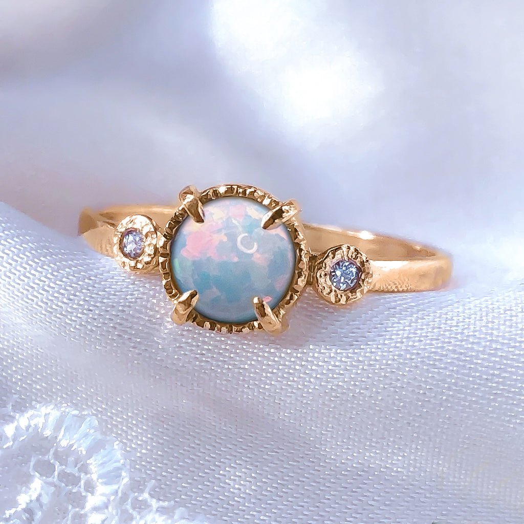 White or Blue Opal Diamond Unique Engagement ring in 9ct / 18ct Gold - Bijoux de Chagall