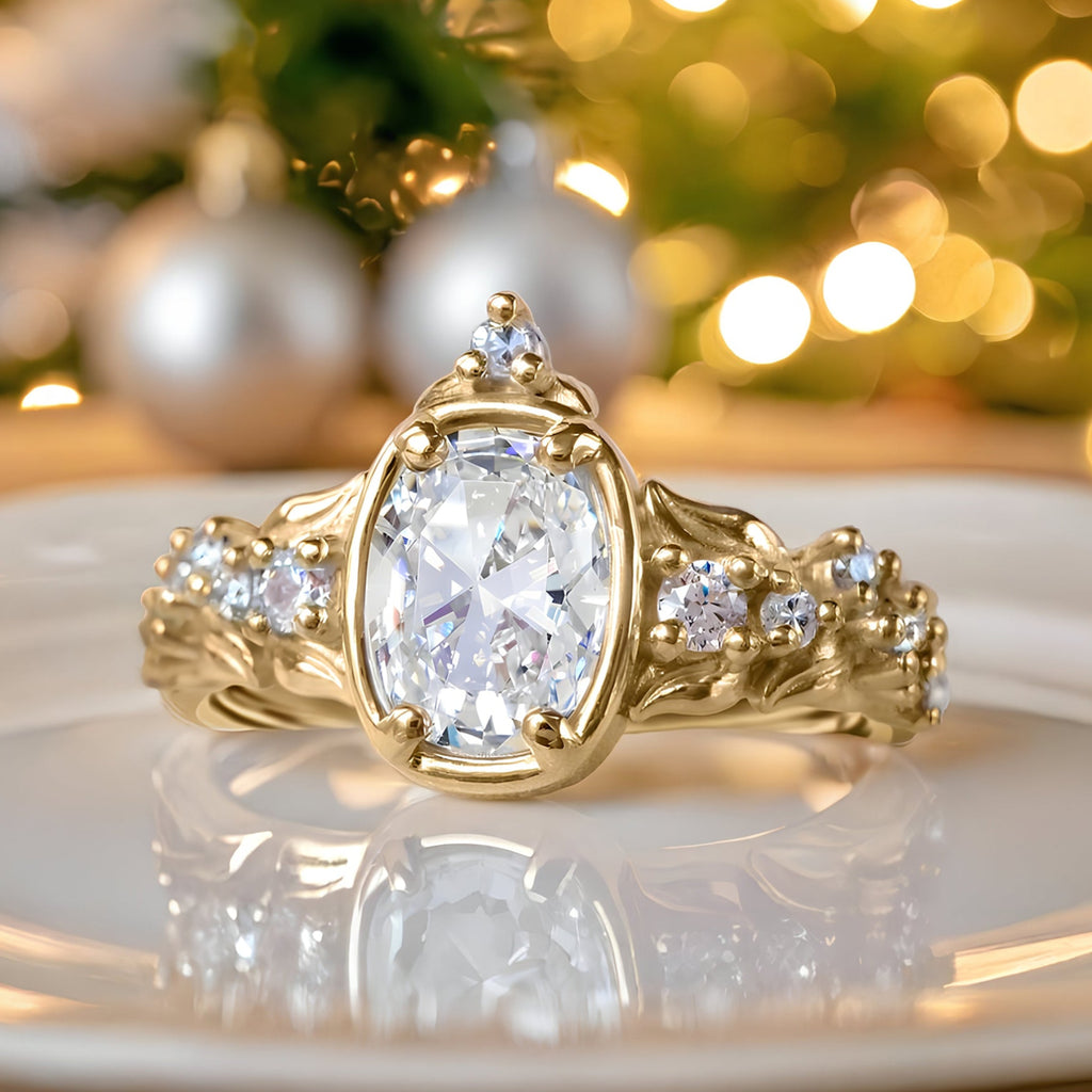 Flora Diamond Engagement Ring on Festive background in 9ct / 14ct / 18ct solid Gold - Rings -Bijoux de Chagall