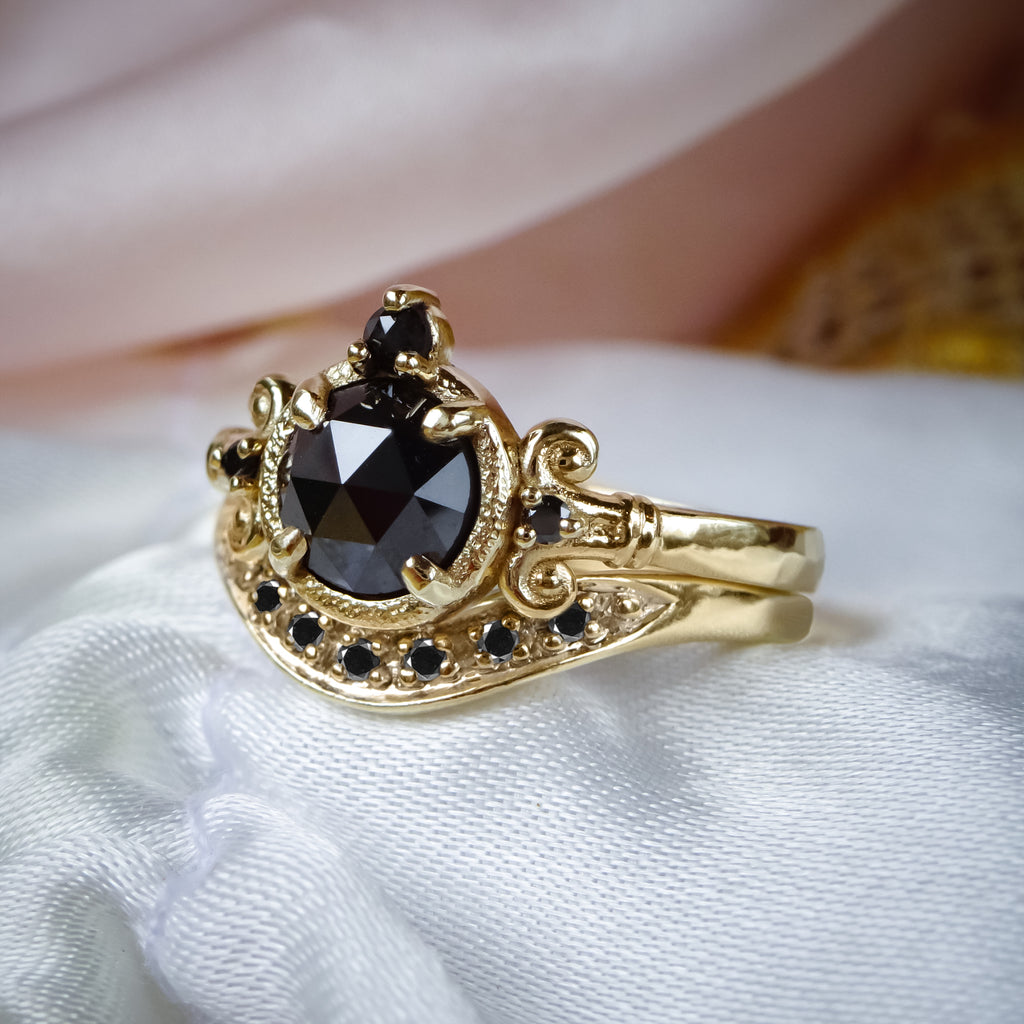 Medieval Art natural Black Diamond Engagement Ring set in 9ct or 18ct Gold - Bijoux de Chagall